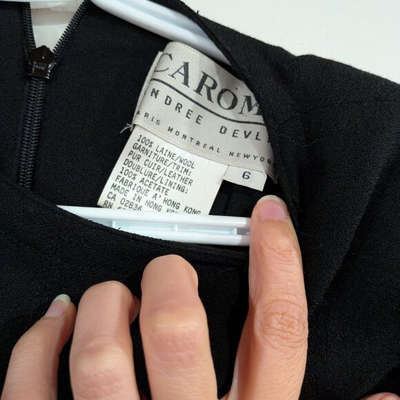 Caroma Andree Devlin Pure Virgin Wool Dress with Leather Trim Black Size 6 - Picture 3 of 3
